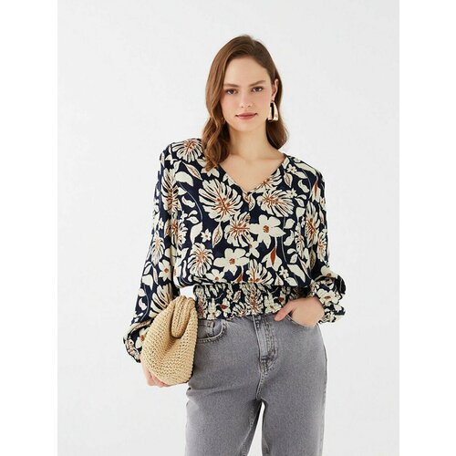 Блуза , повседневный стиль, свободный силуэт, флористический принт, размер 44, мультиколор