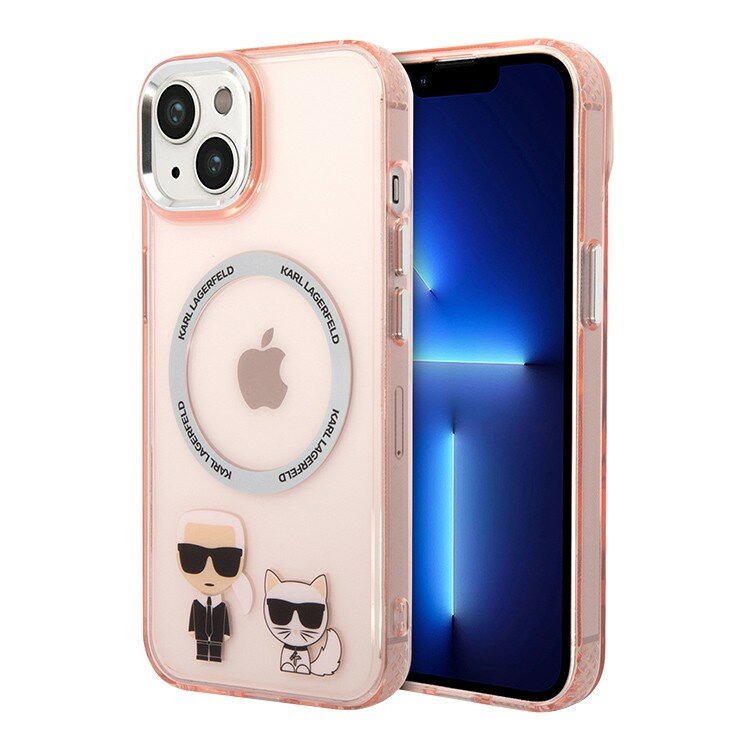Karl Lagerfeld чехол для iPhone 14, Karl&Choupette прозрачный-розовый (MagSafe)