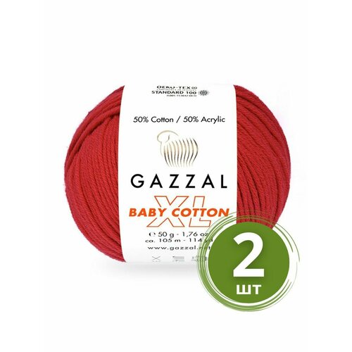 Пряжа Gazzal Baby Cotton XL (Беби Коттон XL) - 2 мотка Цвет: 3443 Алый 50% хлопок, 50% акрил, 50 г 105 м