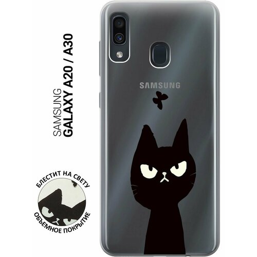 Силиконовый чехол на Samsung Galaxy A20, A30, Самсунг А20, А30 с 3D принтом Disgruntled Cat прозрачный