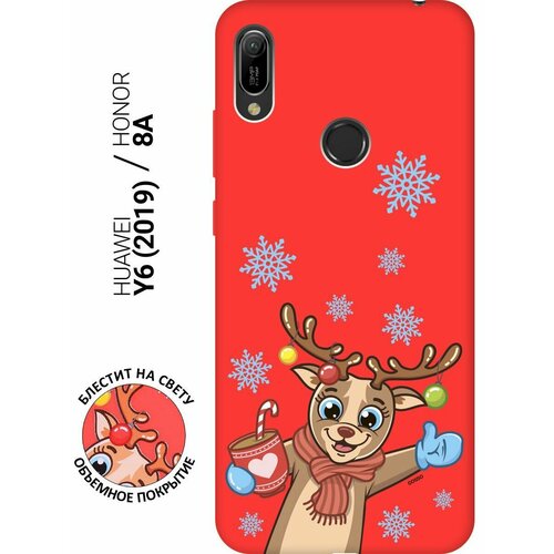 силиконовая чехол накладка silky touch для samsung galaxy a72 с принтом christmas deer красная Силиконовая чехол-накладка Silky Touch для Huawei Y6 (2019), Honor 8A с принтом Christmas Deer красная
