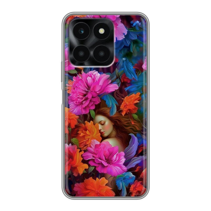 Дизайнерский силиконовый чехол для Хонор Х6а / Huawei Honor X6a Девушка и цветы