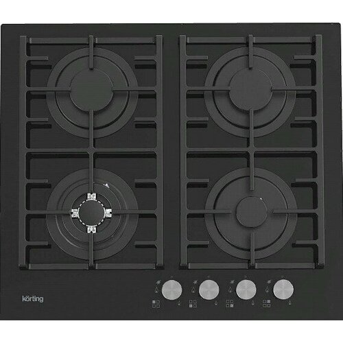 Варочная панель газовая встраиваемая Кортинг HGG 6825 CTN закаленное стекло черный 46х590х520мм 4 конфорки 2 решетки газконтроль электроподжиг 3956000₽