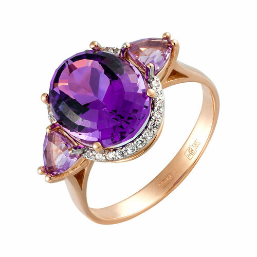 фото Кольцо aloris, красное золото, 585 проба, аметист, размер 18 aloris jewelry
