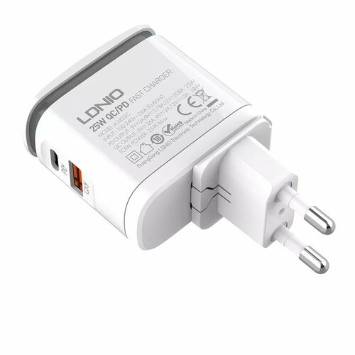 LDNIO A2423C LD C3458 Сетевое ЗУ+ LED свет.+Кабель PD PD+QC 3.0 2 USB Выход: 3.3-12V, max 25W White