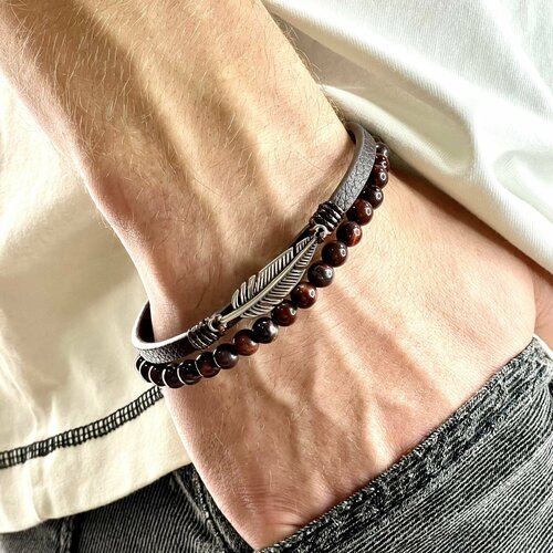 фото Браслет, кожа, металл, 1 шт., размер 22 см, черный нет бренда