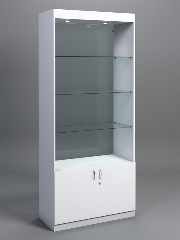 Витрина №1-2 (без дверок, задняя стенка - стекло), Белый 90 x 42 x 210 см
