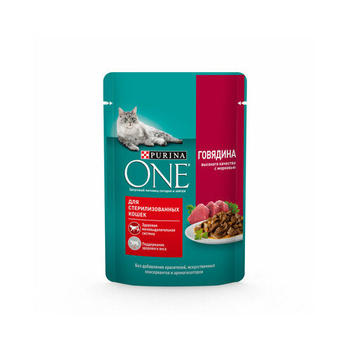 Purina One Паучи для стерилизованных кошек с Говядиной и морковью (12484665) 0,075 кг 57884 (28 шт)