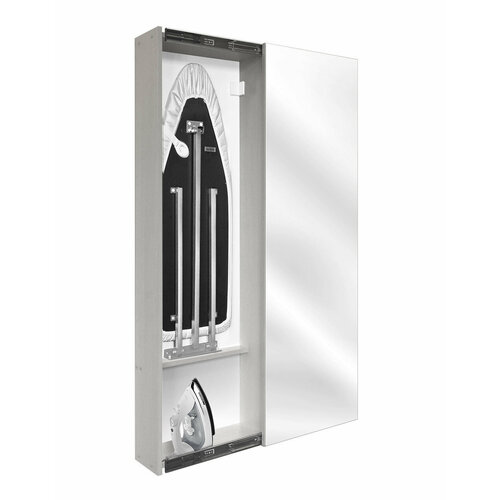 Встраиваемая настенная гладильная доска с зеркалом Астра Гранде цвет Беленый Дуб (купе, открывание направо)