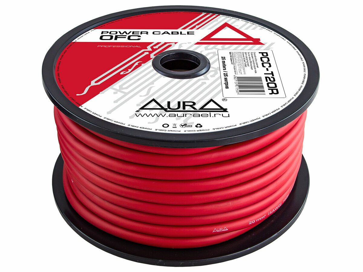 Кабель силовой AurA PCC-T20R, TOFC, 4AWG/20мм2, 25м/катушка, т. красный