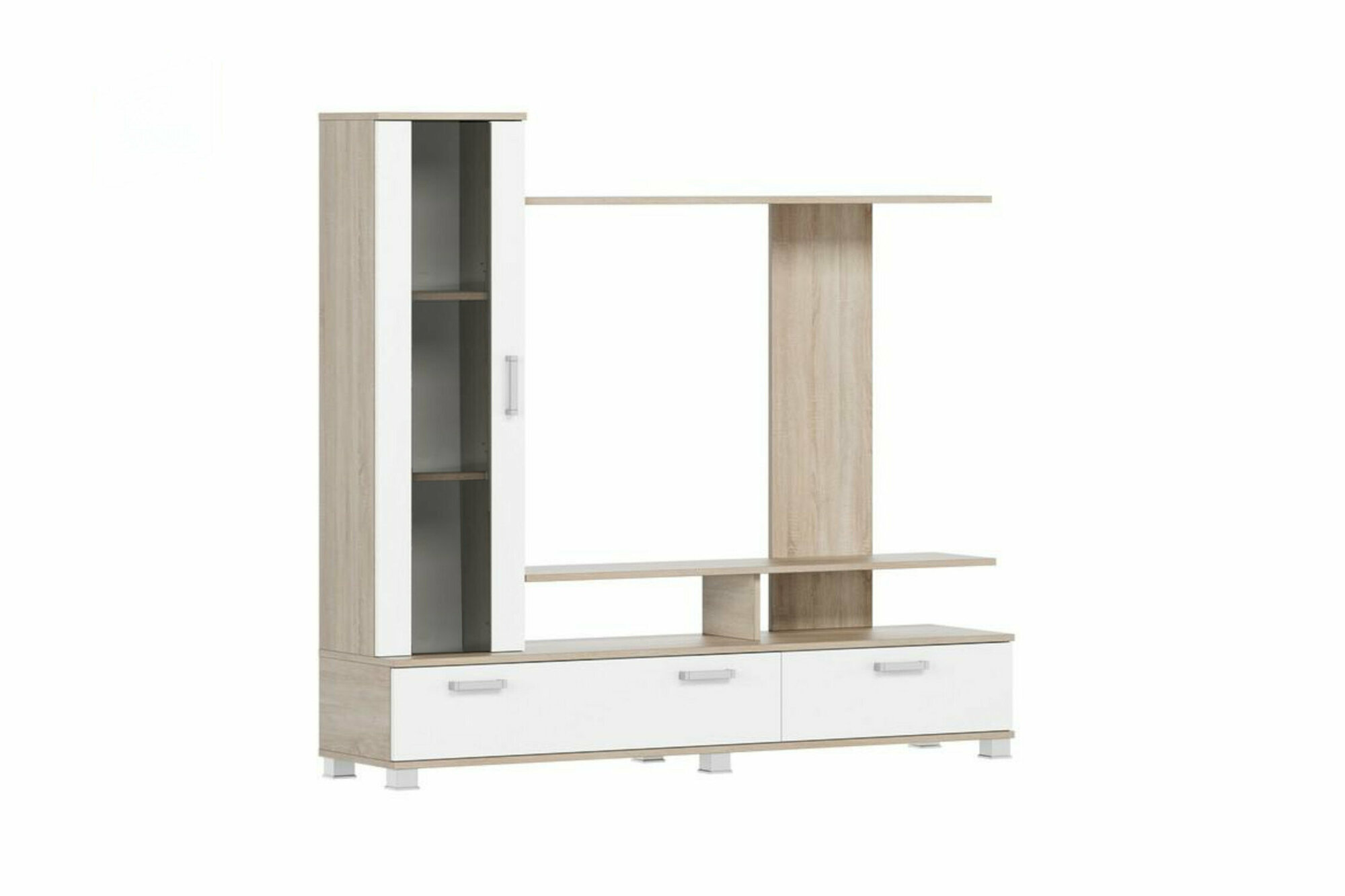 фото Стенка МК Стиль Соло-6 дуб сонома светлый / белый 156.2 х36.5х144.6 см