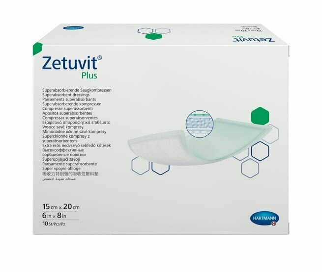 Повязка суперабсорбирующая, стерильная Zetuvit Plus/Цетувит Плюс, размер 15х20 см,10 шт.