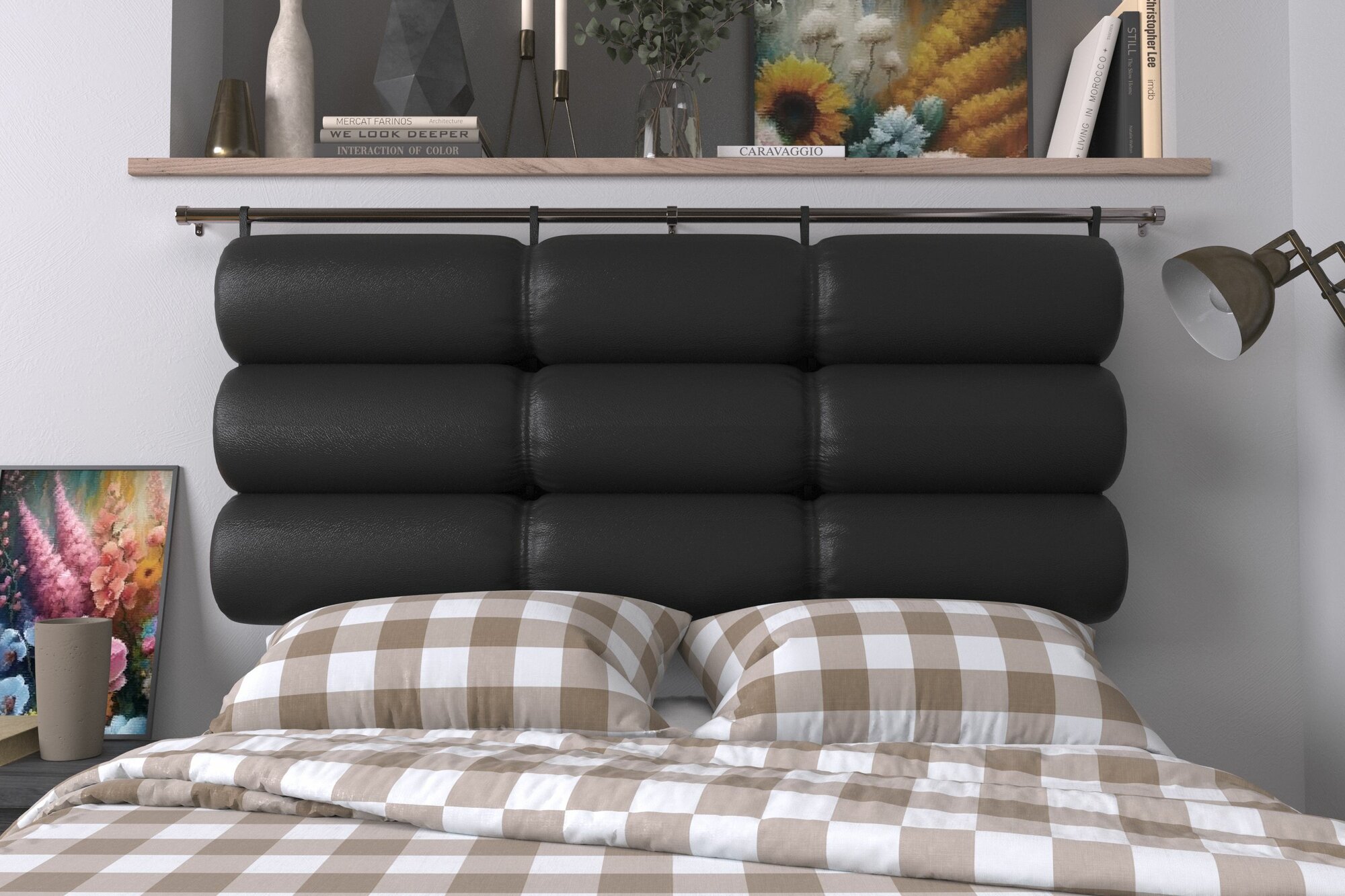 Набивное изголовье-подушка для кровати Mr. Mattress Soft XL 140x25 Black без крепления