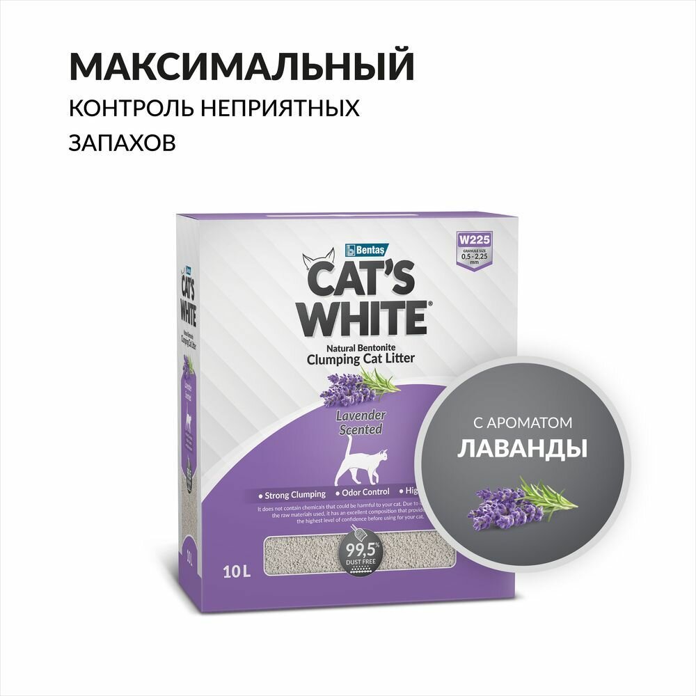 Cat's White BOX Lavender комкующийся наполнитель с нежным ароматом лаванды для кошачьего туалета (10л)