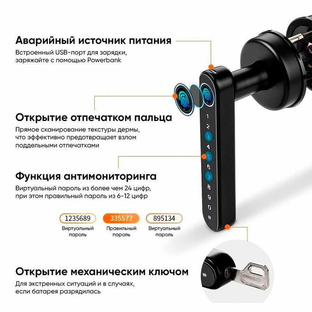 Умный замок дверной с отпечатком пальца Amazin F21 — фото 1