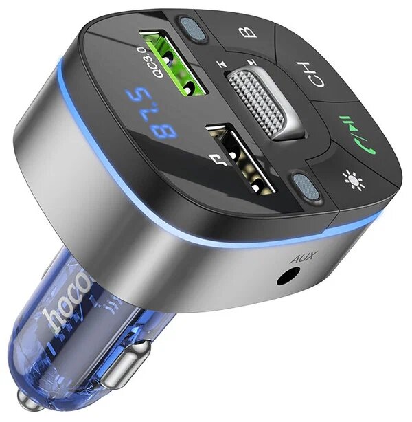 FM трансмиттер bluetooth модулятор HOCO E71 USB QC3.0 18W темно-синий