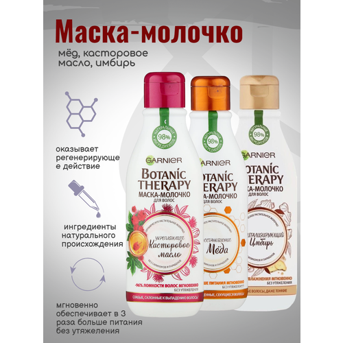 Набор маска-молочко для волос мёд, касторовое масло, имбирь 3x250мл garnier botanic therapy ревитализирующий бальзам корень имбиря и маточное молочко 387 мл