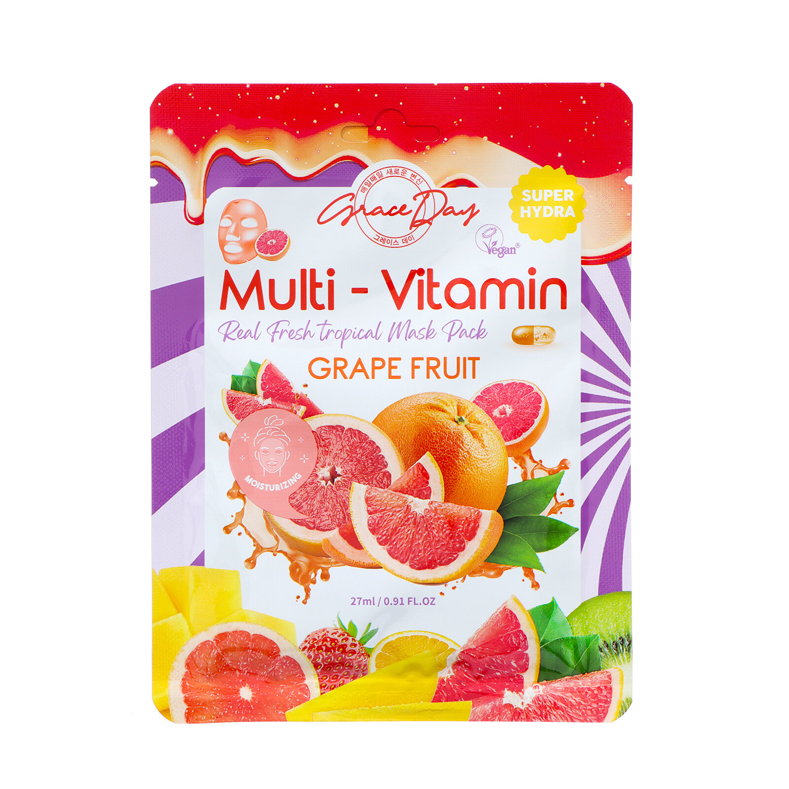 Маска для лица Grace Day Multi-Vitamin Grape Fruit Mask с экстрактом грейпфрута тканевая, 27 мл - фото №17