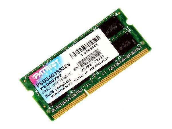 Оперативная память для ноутбука 4Gb (1x4Gb) PC3-10600 1333MHz DDR3 SO-DIMM CL9 Patriot PSD34G13332S