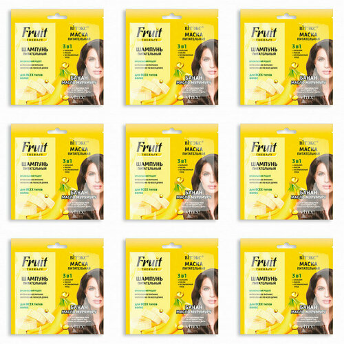 Витэкс Набор для волос Fruit Therapy Банан и масло мурумуру шампунь питательный 10 мл маска питательная 10мл 9 упаковок 775₽