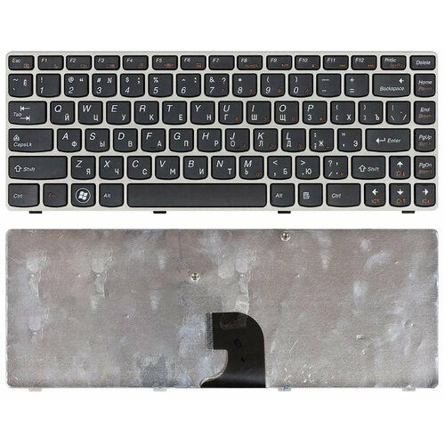 Клавиатура для ноутбука Lenovo IdeaPad Z360 черная с серебристой рамкой ноутбук lenovo l5 15ith6h 82jh00hkrm