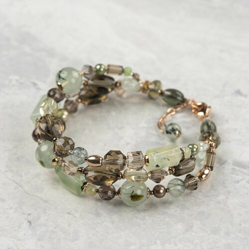 Браслет Diana Savitskaya, гематит, раухтопаз, пренит, зеленый, красный, коричневый, золотистый