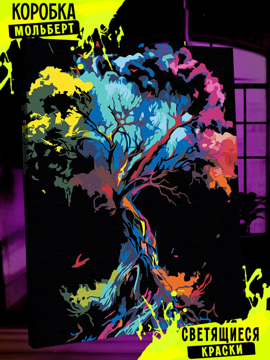 Картина по номерам со светящейся краской дерево жизни