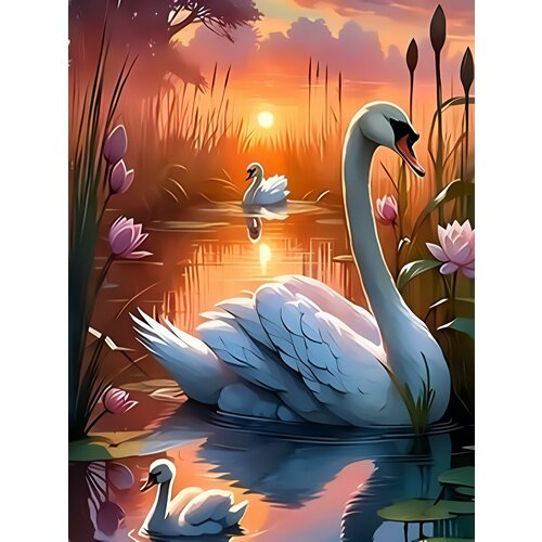 Картина по номерам на холсте 40*50 см Лебеди на закате