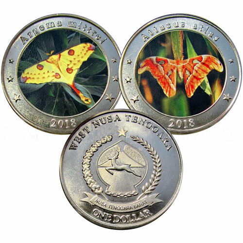 Набор 2 монеты 1 доллар 2018 Индонезия Западные Малые Зондские острова Бабочки