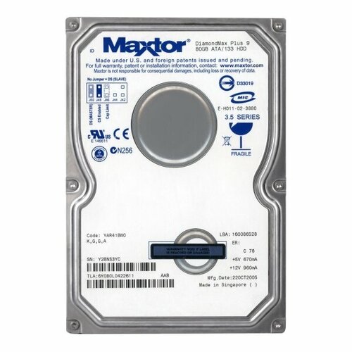 Жесткий диск Maxtor 6Y080L0 80Gb 7200 IDE 3.5 HDD жесткий диск maxtor 9ds011 80gb 7200 ide 3 5 hdd