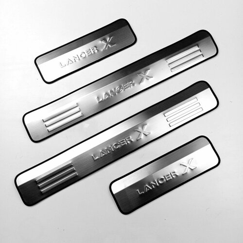 Накладки на пороги для Mitsubishi Lancer X 2008-2016 / Мицубиси Ланцер 10 2008-2016, комплект 4 накладки