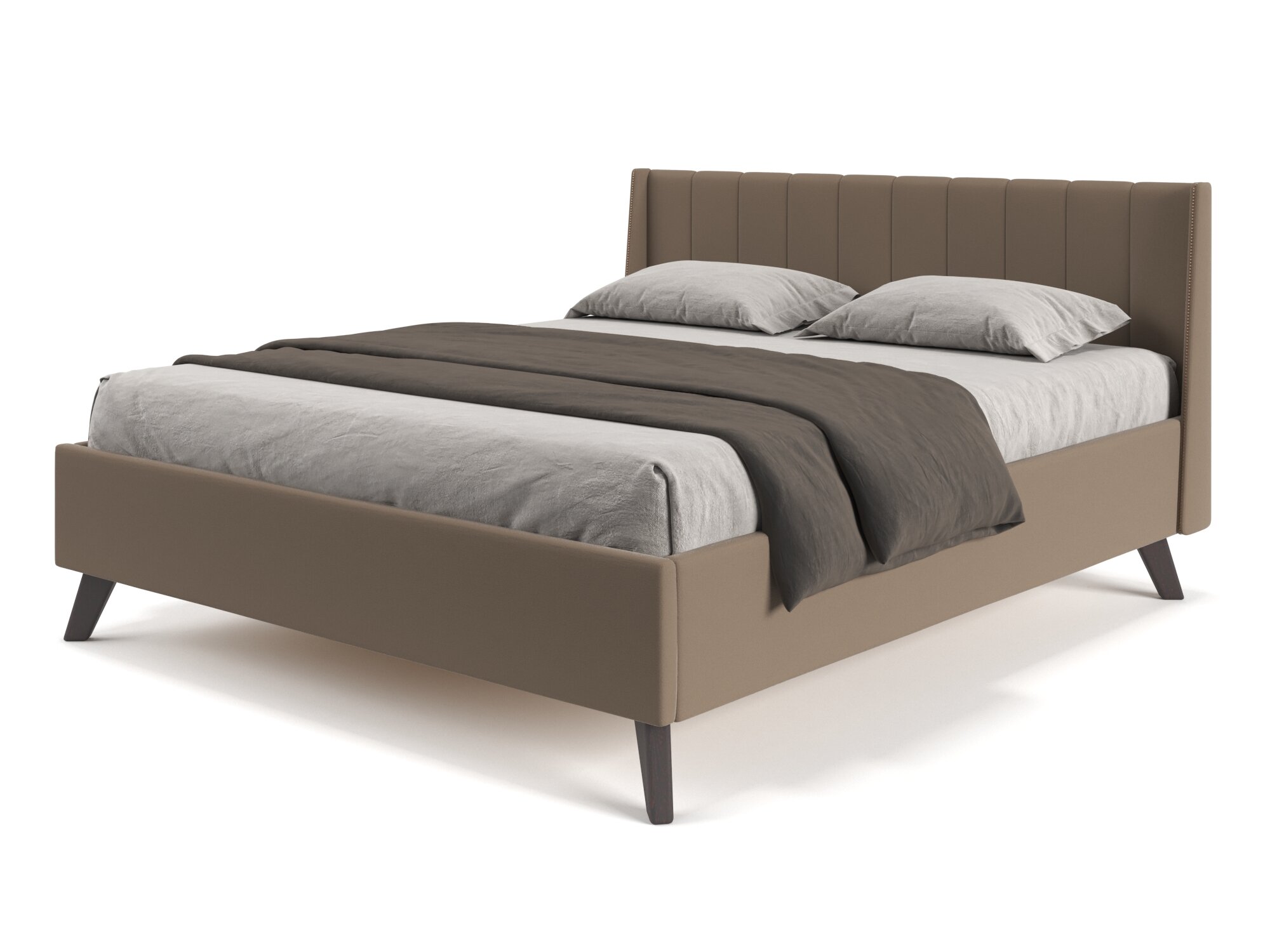 Двуспальная кровать Soft Element Тампа 140х200 Beige, с мягким изголовьем, с подъемным механизмом, с ящиками, велюр, бежевый, на ножках