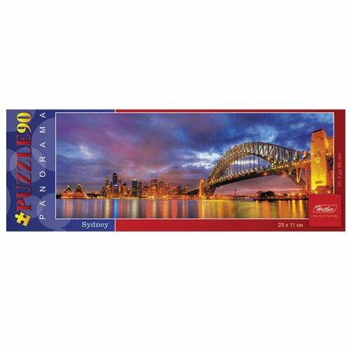 Пазл Hatber панорама 90 элементов, А4, Ночной Сидней, 290х110 мм (U186718)