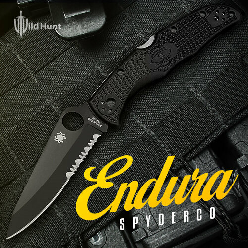 складной нож spyderco endura карманный походный Туристический складной нож Spyderco Endura 4 Serrated Fullblack