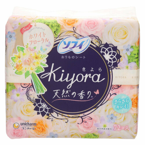 UNICHARM Ежедневные прокладки Happy Floral Sofy Kiyora Fresh для чувствительной кожи с поглотителем запаха, нежный цветочный аромат, Размер: длина 14 см * ширина 5,5 см, 72 шт