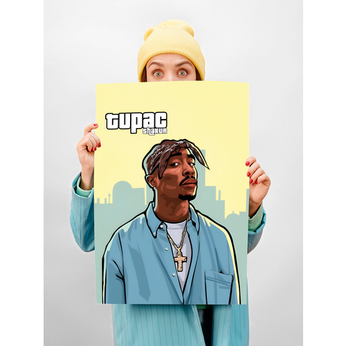 Картина для интерьера на стену 40х50 см Тупак Шакур ГТА 450₽