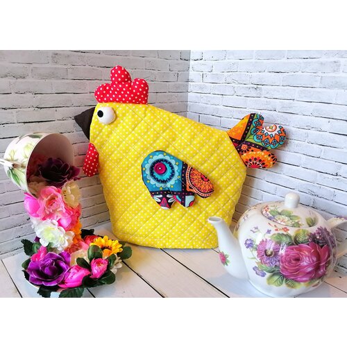 Грелка для заварочного чайника Кура Золотая 26х24 см бязь синтепух ручная работа 1590₽