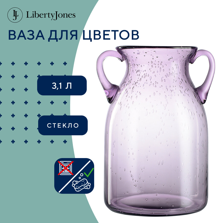 Ваза для цветов и сухоцветов Flowi 25 см стеклянная настольная с ручками Liberty Jones LJ0000159