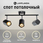 Светильник потолочный Lamplandia L1387 KIPUKA-3, GU10*3 макс 3Вт, черный/хром