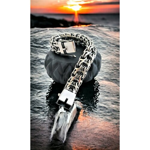 Браслет-цепочка Леона, серебро, 925 проба, оксидирование, длина 21 см.