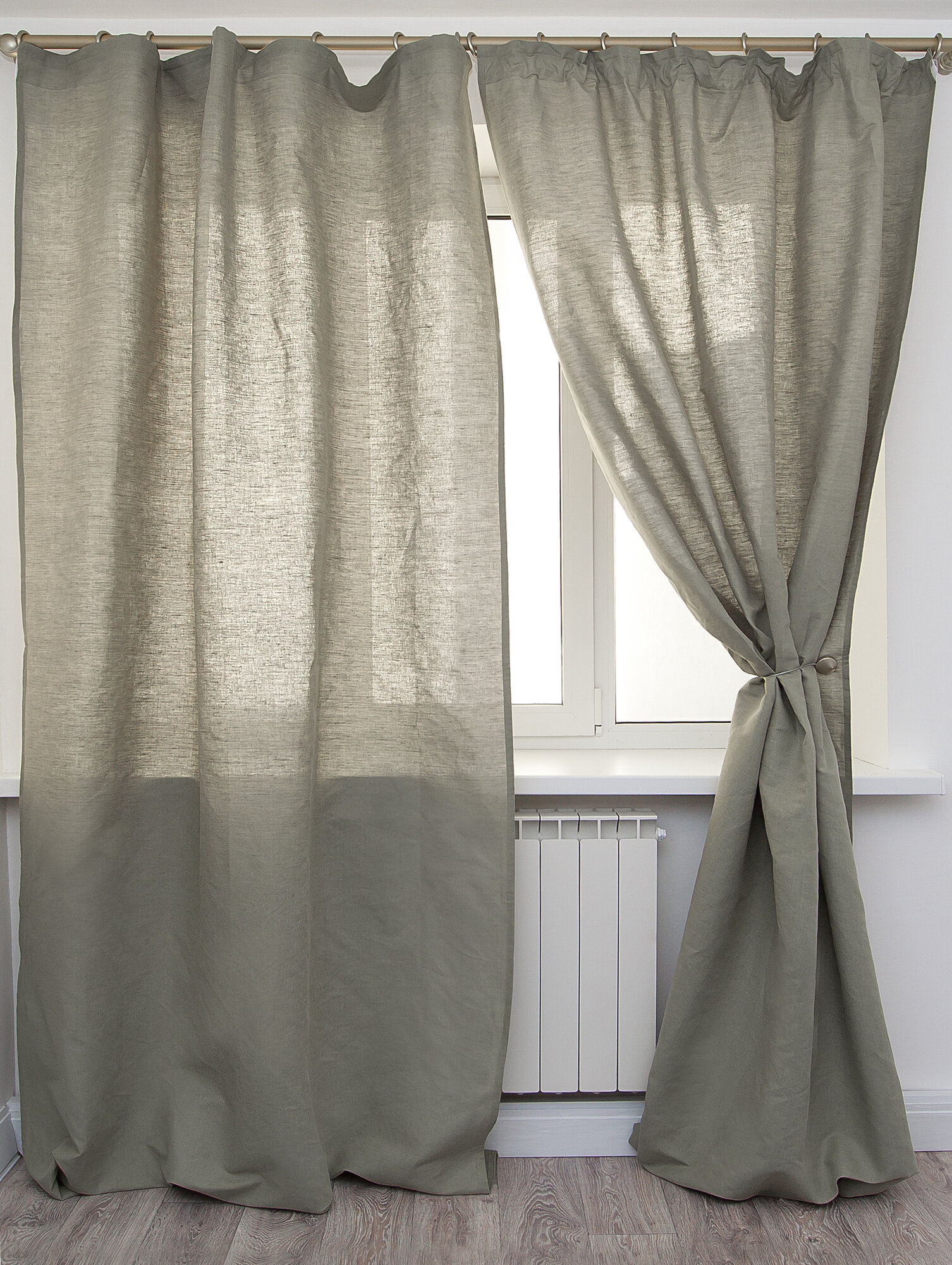 фото Штора льняная "Лен Наш от Василисы" 145х260 см, Прованс зеленый