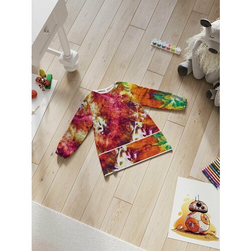 Фартук детский "Яркая абстракция" с рукавами для рисования от 5 до 7 лет. красный, желтый, зеленый