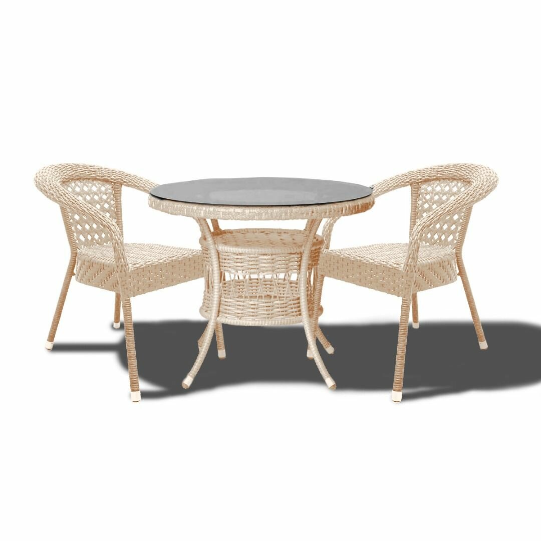 фото Комплект садовой мебели из ротанга - Стол из экоротанга DECO ARENA 90х90х75 см и два кресла DECO плетеные для сада и дачи, для кафе и ресторана, для фудкорта