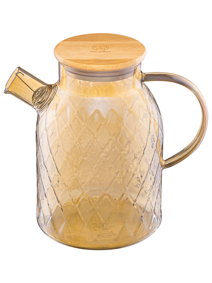 Чайник заварочный стеклянный 1,6 л Elan Gallery Crystal glass, золотистый, с ситом, с бамбуковой крышкой — фото 1
