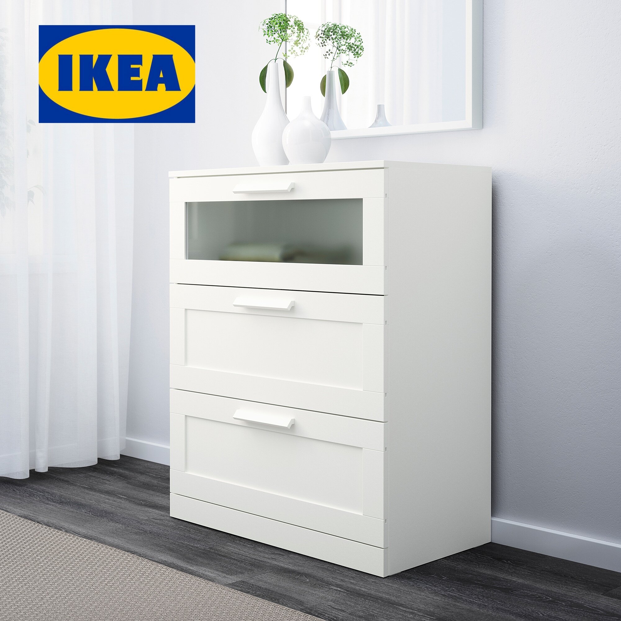 Комод IKEA BRIMNESE, 3 ящика, 78см x 95см x 46см, белый, оригинал — фото 1