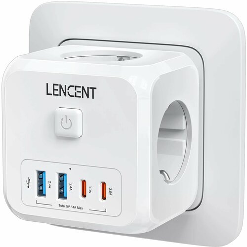 LENCENT PA037EU-2A2C Удлинитель с розетками и USB, White 3AC 2U 2C, Вилка европейского стандарта