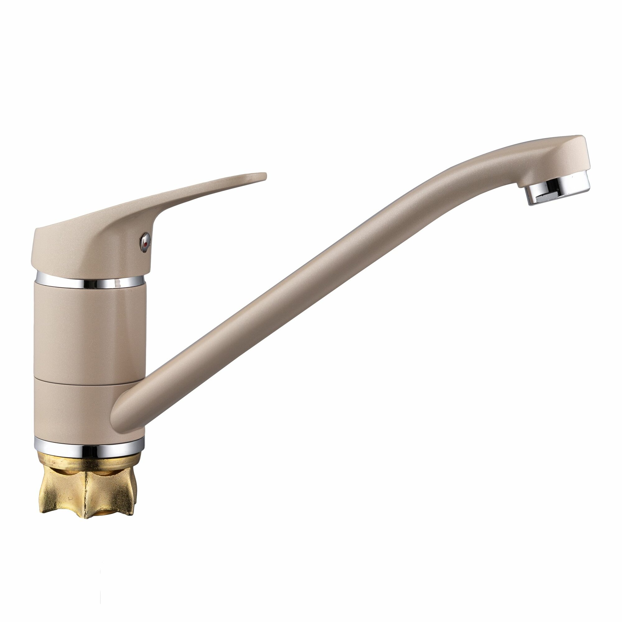 Смеситель для кухни с длинным изливом, бежевый с золотыми вкраплениями и хромированными вставками