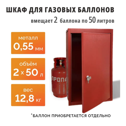 Шкаф для 2-х газовых баллонов 50 л красный 6700₽