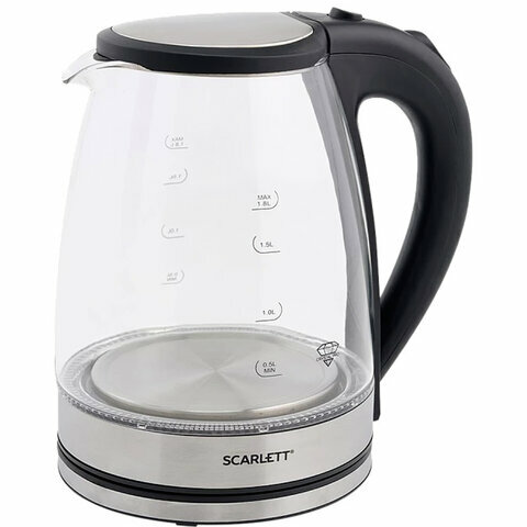 Чайник SCARLETT SC-EK27G35, 1,8 л, 1800 Вт, закрытый нагревательный элемент, стекло, стальной — фото 1