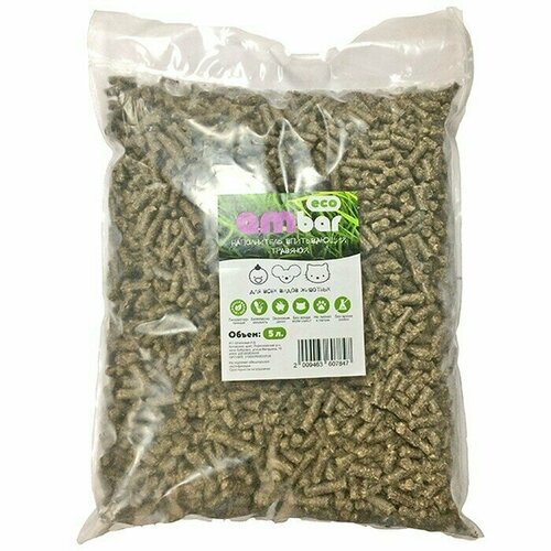 Наполнитель для туалета, Ambar, травяной, для грызунов 5л, 1 шт.
